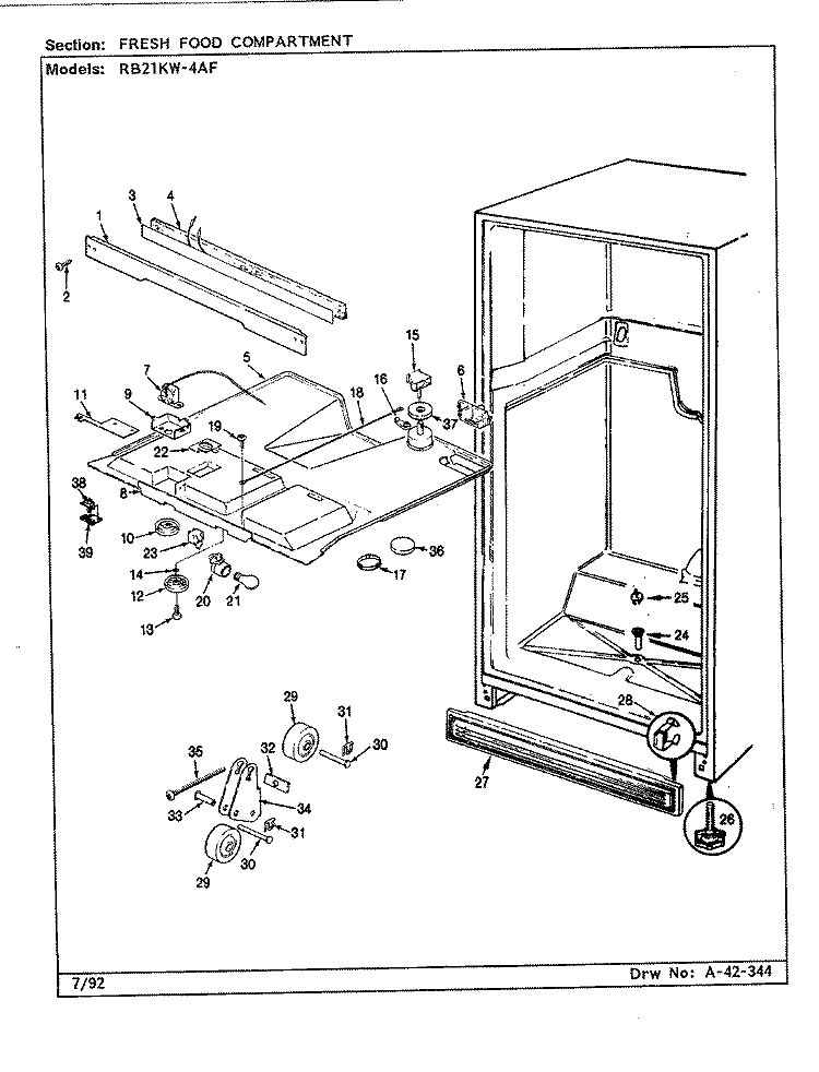 FRESH FOOD COMPARTMENT Diagram and Parts List for RB21KW4AF CG81A Magic Chef Refrigerator