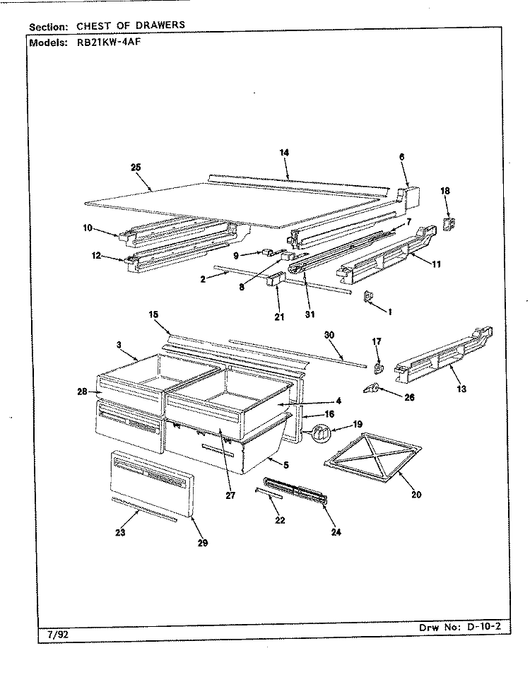 CHEST OF DRAWERS Diagram and Parts List for RB21KW4AF CG81A Magic Chef Refrigerator