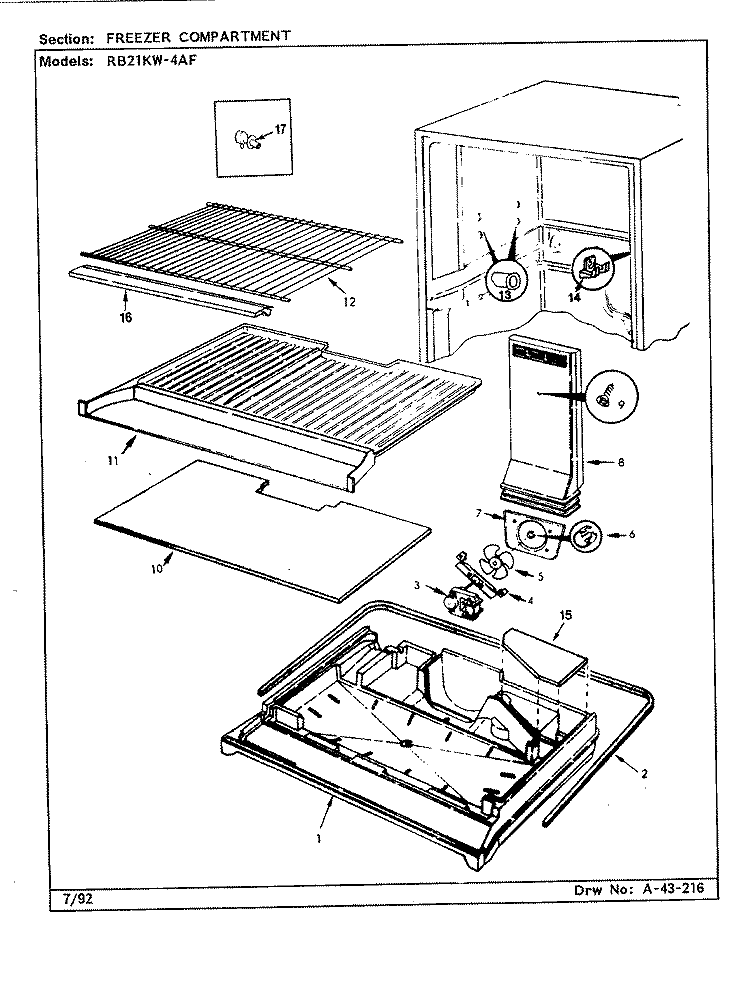 FREEZER COMPARTMENT Diagram and Parts List for RB21KW4AF CG81A Magic Chef Refrigerator