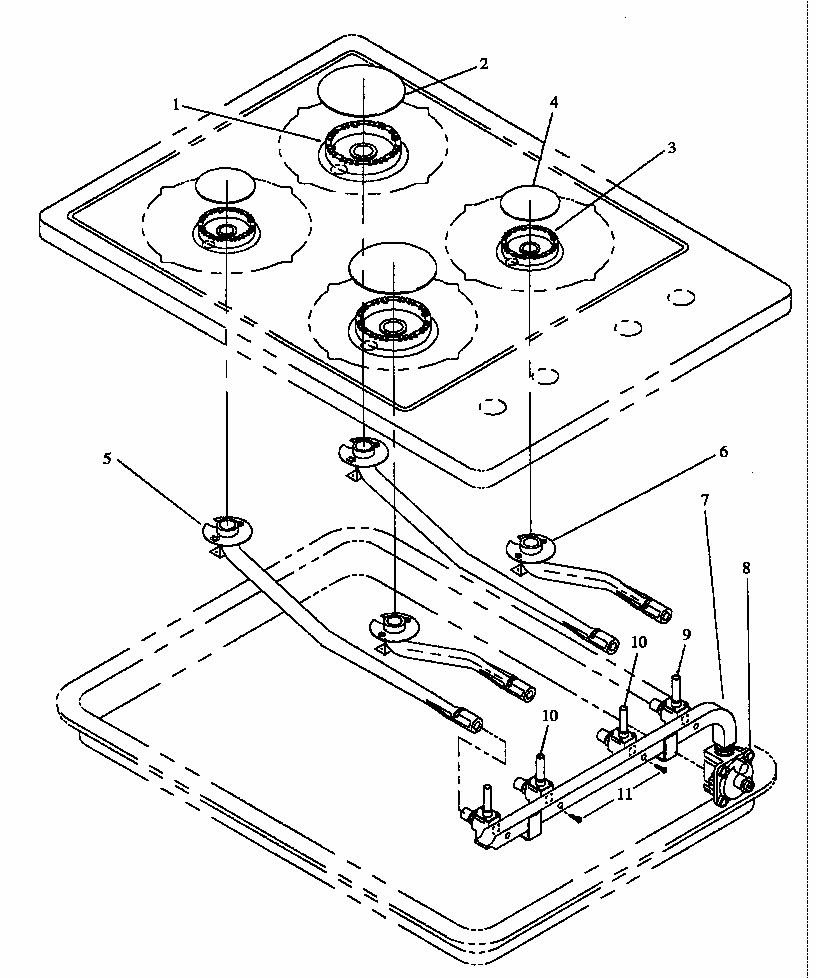 Gas Components Diagram and Parts List for RTP308UWW-P1142505NW  Caloric Cooktop