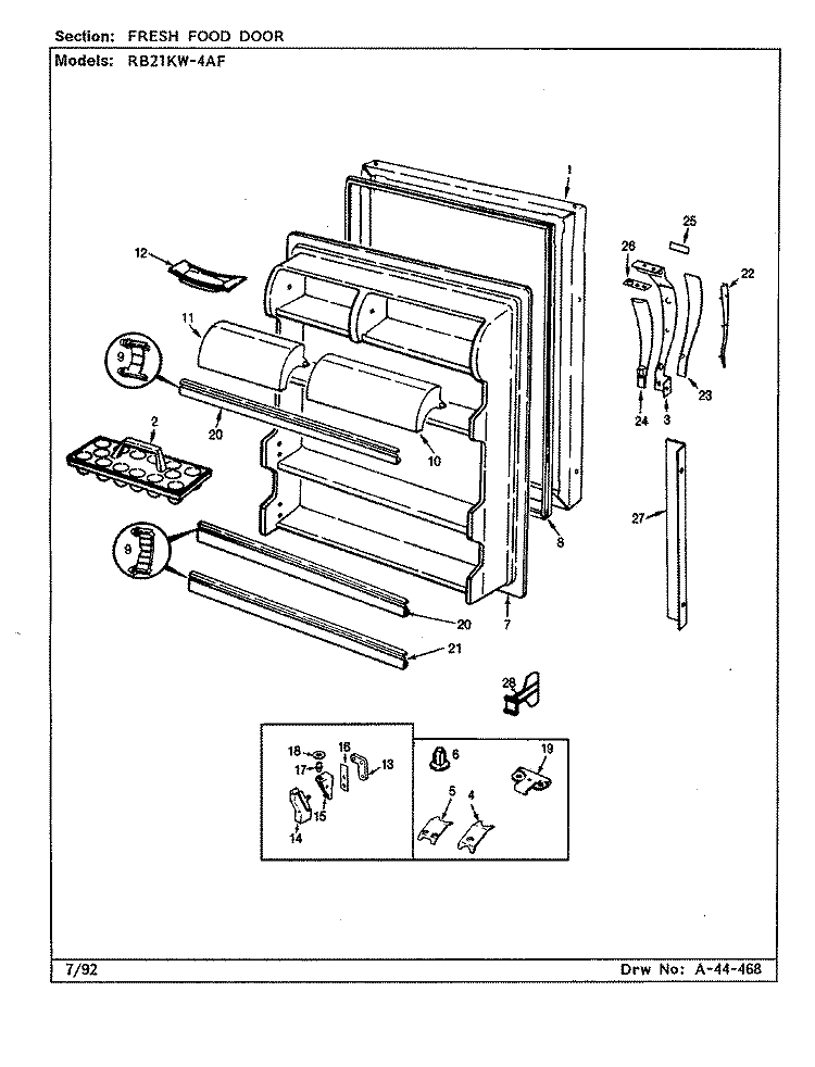 FRESH FOOD DOOR Diagram and Parts List for RB21KW4AF CG81A Magic Chef Refrigerator