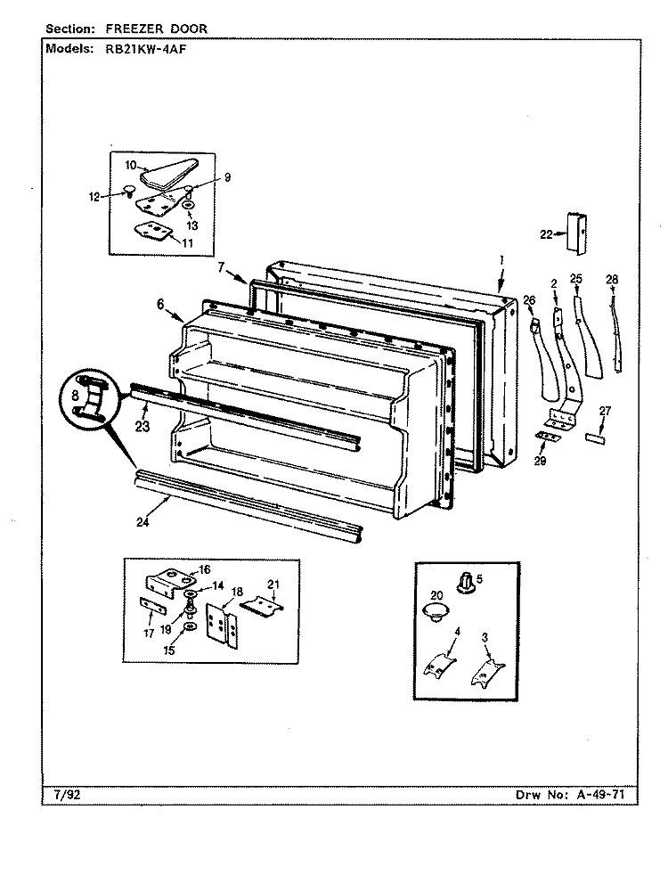 FREEZER DOOR Diagram and Parts List for RB21KW4AF CG81A Magic Chef Refrigerator
