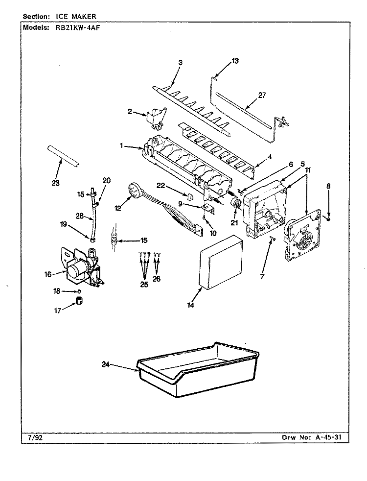 ICE MAKER Diagram and Parts List for RB21KW4AF CG81A Magic Chef Refrigerator