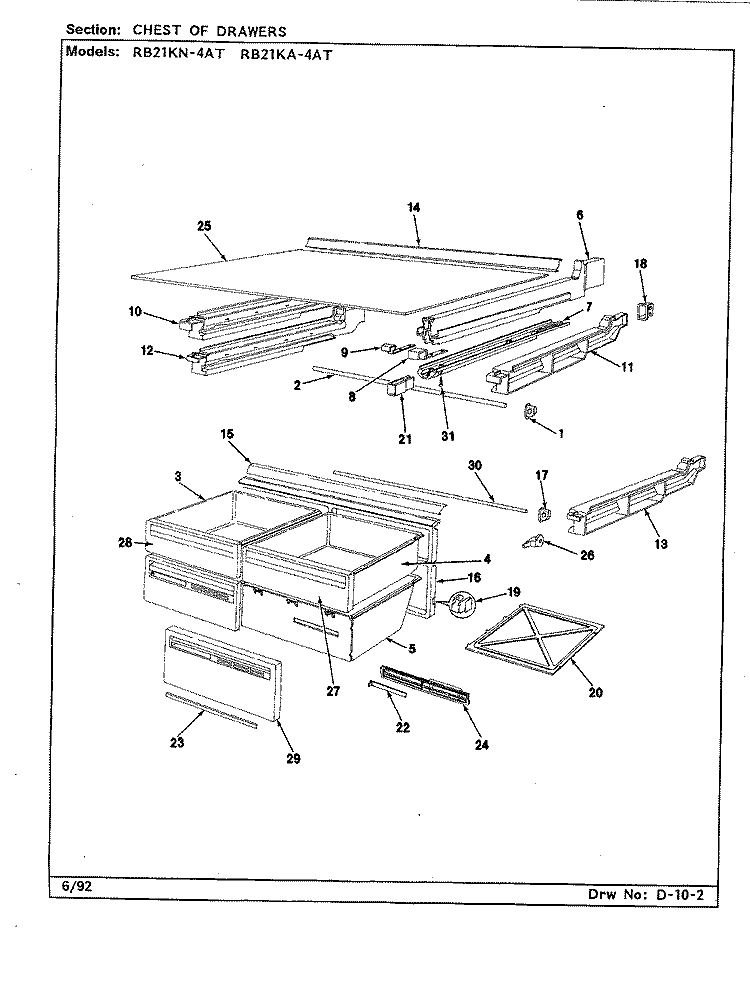 CHEST OF DRAWERS Diagram and Parts List for RB21KN-4AT CL71A Magic Chef Refrigerator