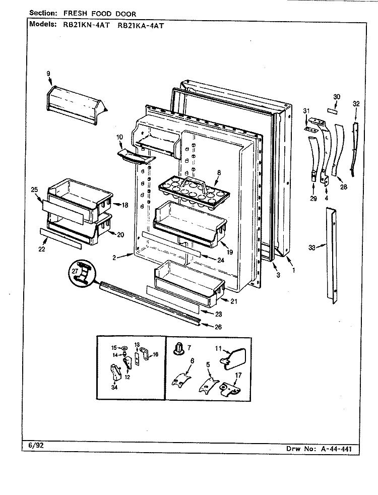 FRESH FOOD DOOR Diagram and Parts List for RB21KA-4AT CL72A Magic Chef Refrigerator
