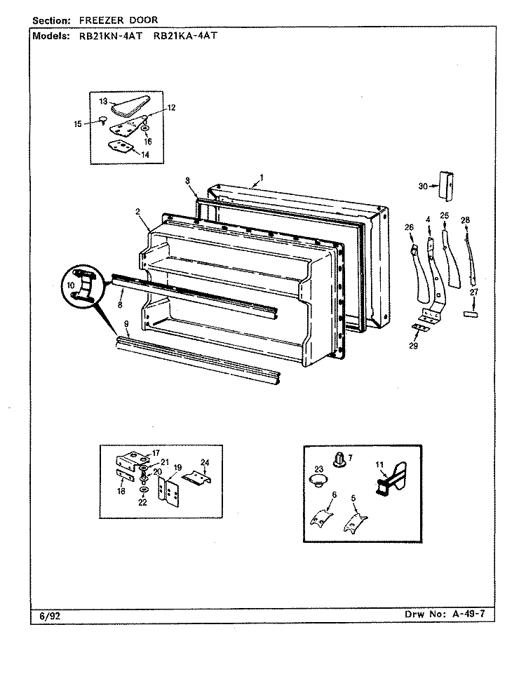 FREEZER DOOR Diagram and Parts List for RB21KA-4AT CL72A Magic Chef Refrigerator