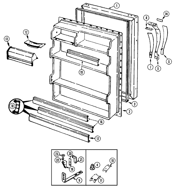 FRESH FOOD DOOR Diagram and Parts List for RB171PA  Magic Chef Refrigerator
