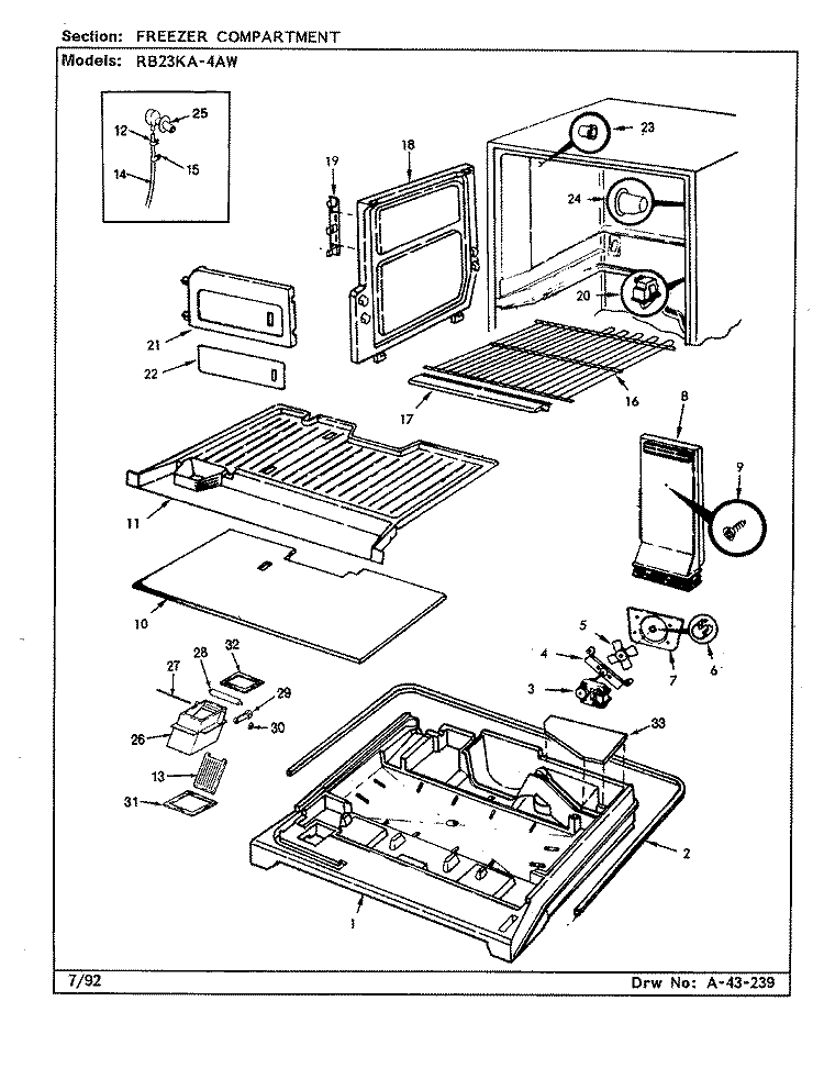 FREEZER COMPARTMENT Diagram and Parts List for RB23KA-4AW BG98C Admiral Refrigerator