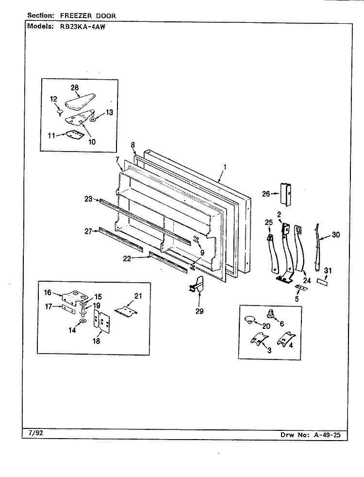 FREEZER DOOR Diagram and Parts List for RB23KA-4AW BG98C Admiral Refrigerator