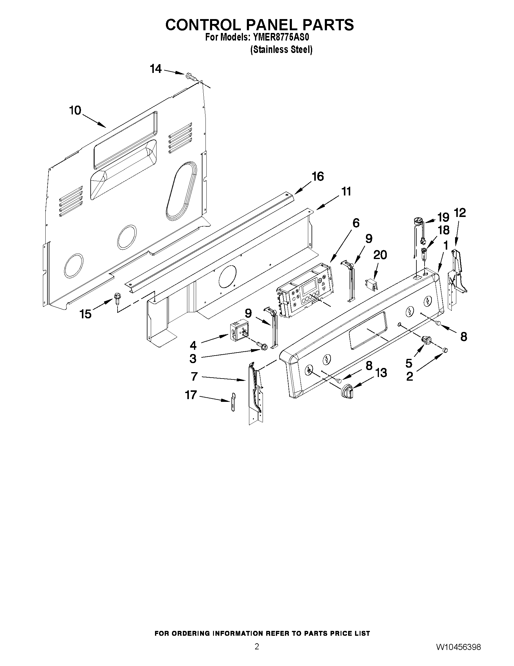 02 - CONTROL PANEL PARTS Diagram and Parts List for YMER8775AS0  Maytag Range