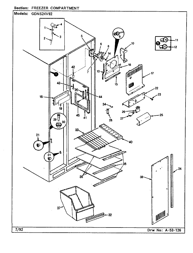 FREEZER COMPARTMENT Diagram and Parts List for GDNS24V92 CP83A Admiral Refrigerator
