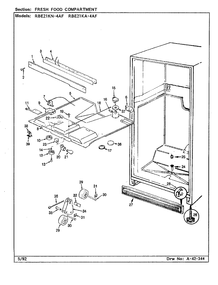 FRESH FOOD COMPARTMENT Diagram and Parts List for RBE21KN4AF CG75A Admiral Refrigerator