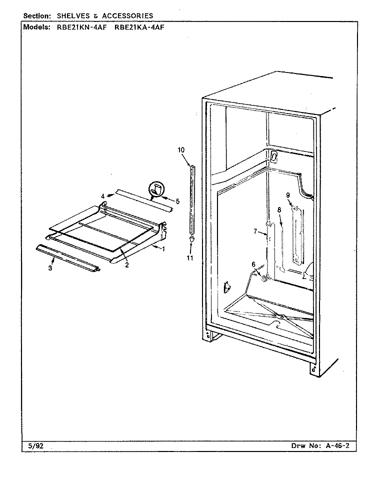 SHELVES & ACCESSORIES Diagram and Parts List for RBE21KN4AF CG75A Admiral Refrigerator
