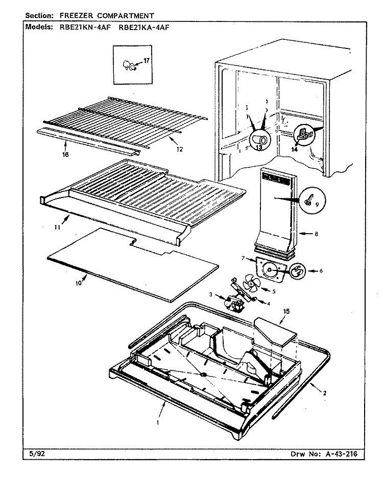 FREEZER COMPARTMENT Diagram and Parts List for RBE21KN4AF CG75A Admiral Refrigerator