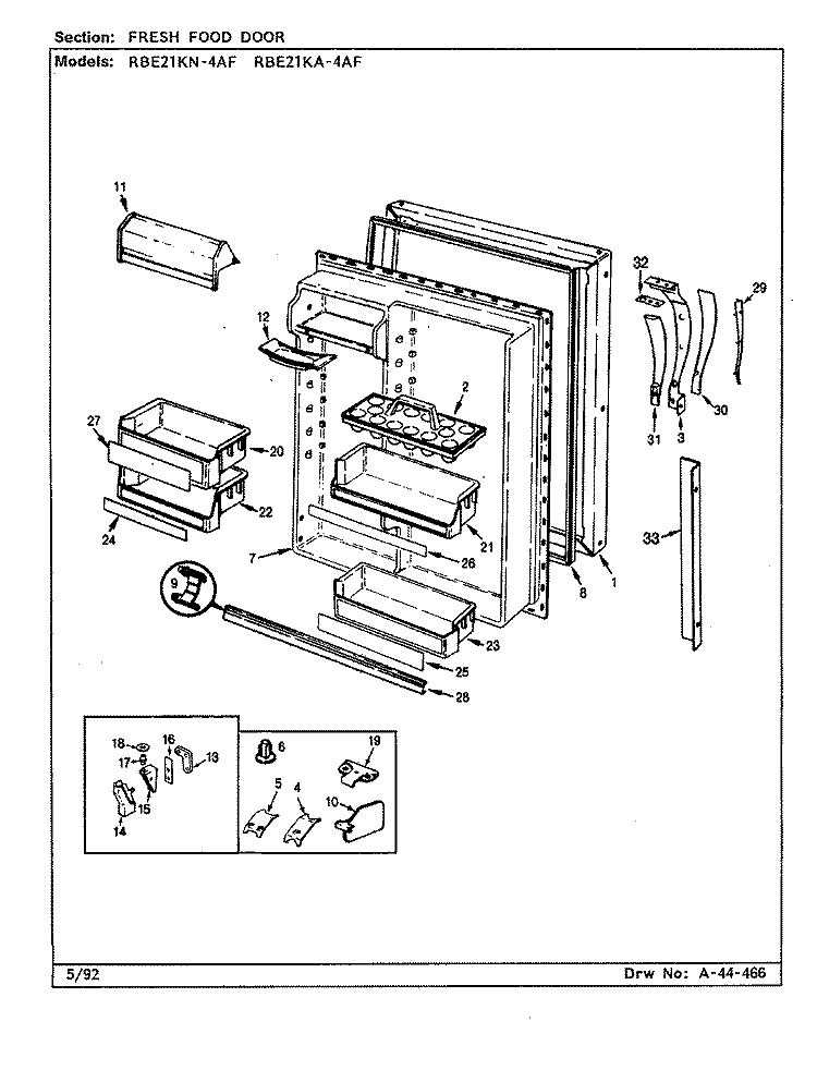 FRESH FOOD DOOR Diagram and Parts List for RBE21KN4AF CG75A Admiral Refrigerator