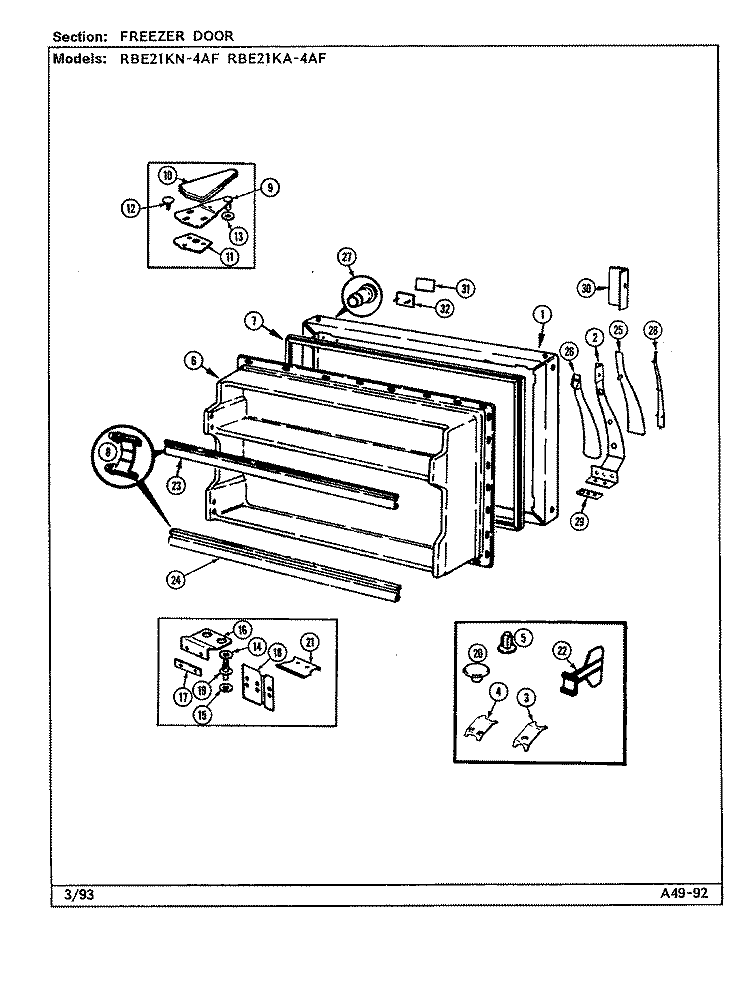FREEZER DOOR Diagram and Parts List for RBE21KN4AF CG75A Admiral Refrigerator