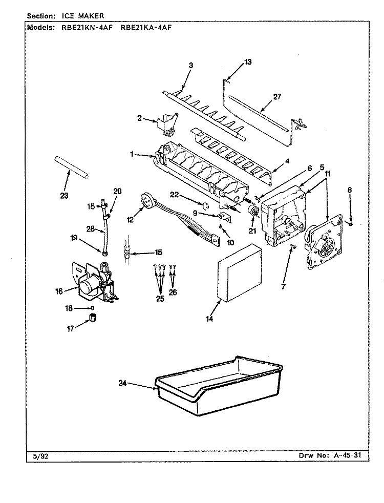 ICE MAKER Diagram and Parts List for RBE21KN4AF CG75A Admiral Refrigerator