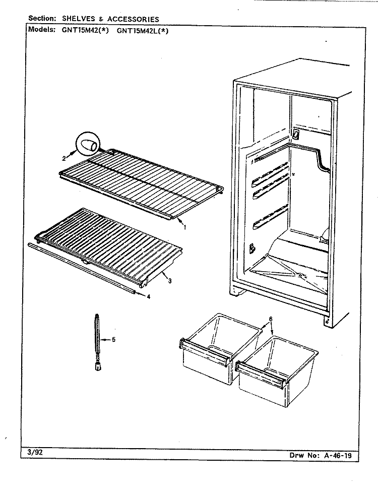 SHELVES & ACCESSORIES Diagram and Parts List for GNT15M42 BF02C Admiral Refrigerator