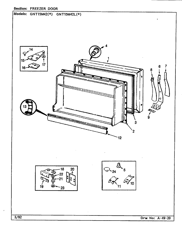 FREEZER DOOR Diagram and Parts List for GNT15M42 BF02C Admiral Refrigerator