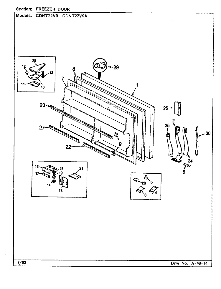 FREEZER DOOR Diagram and Parts List for CDNT22V9A AC88A Admiral Refrigerator
