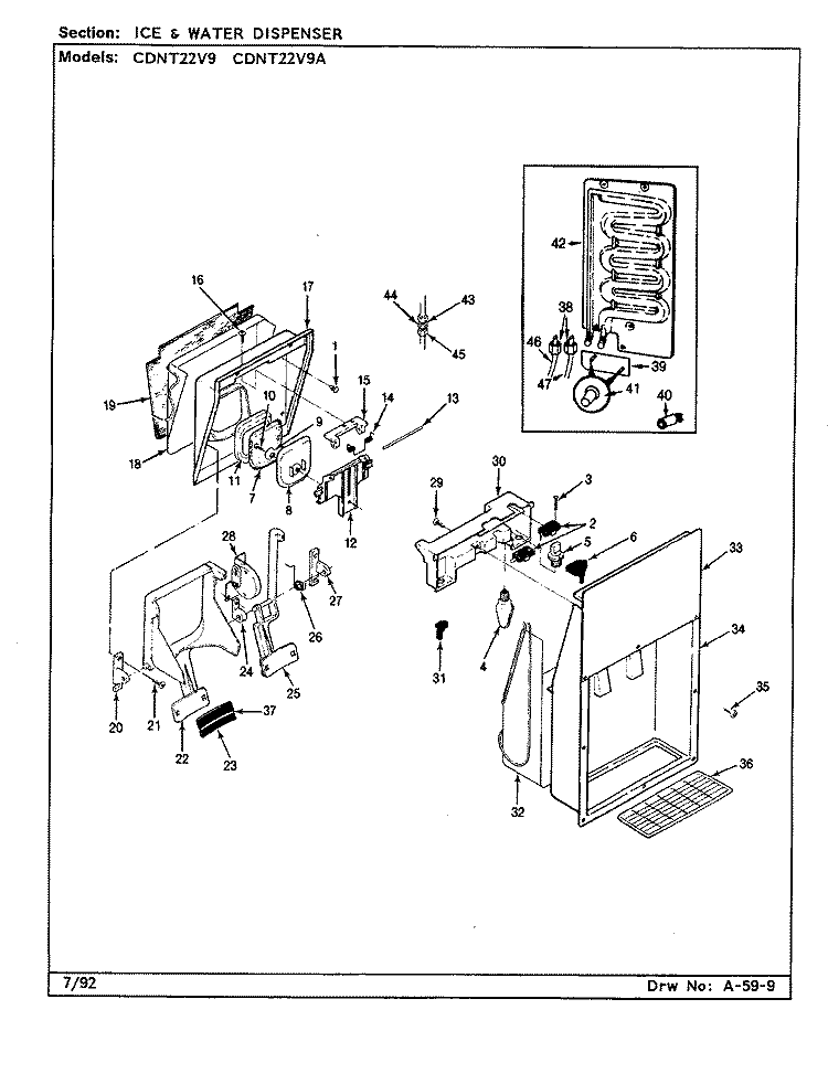 ICE & WATER DISPENSER Diagram and Parts List for CDNT22V9 AC86A Admiral Refrigerator