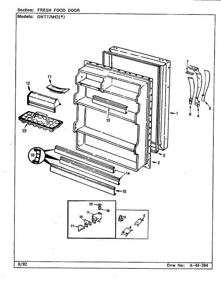FRESH FOOD DOOR Diagram and Parts List for GNT17M42 BF36A Admiral Refrigerator