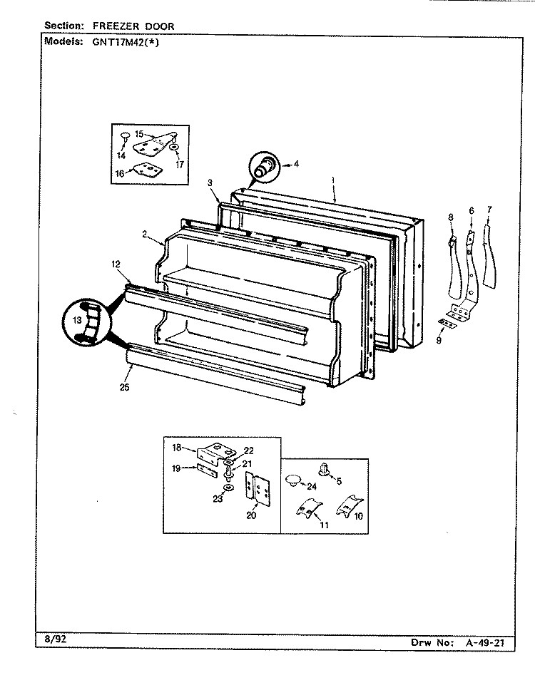 FREEZER DOOR Diagram and Parts List for GNT17M42 BF36A Admiral Refrigerator