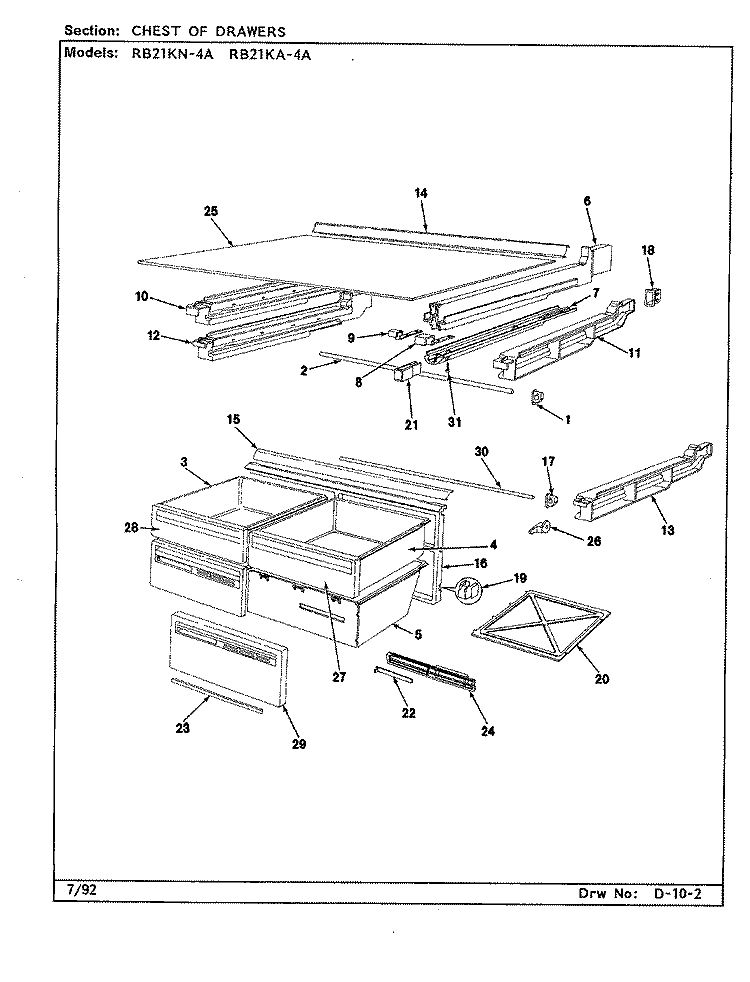CHEST OF DRAWERS Diagram and Parts List for RB21KA-4A CG83A Magic Chef Refrigerator