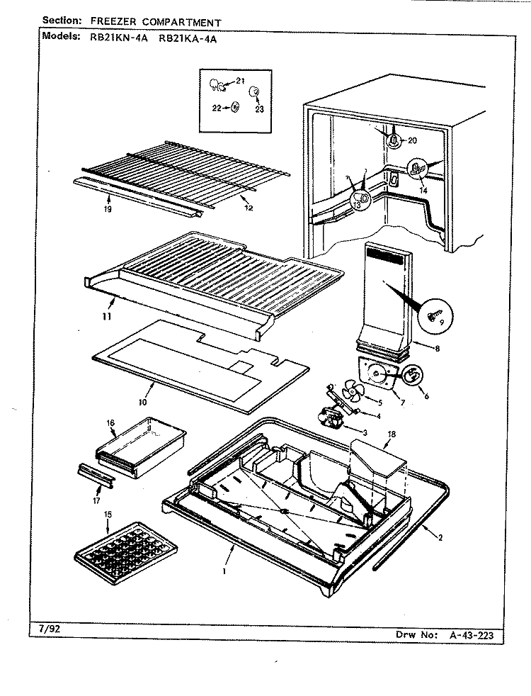 FREEZER COMPARTMENT Diagram and Parts List for RB21KA-4A CG83A Magic Chef Refrigerator