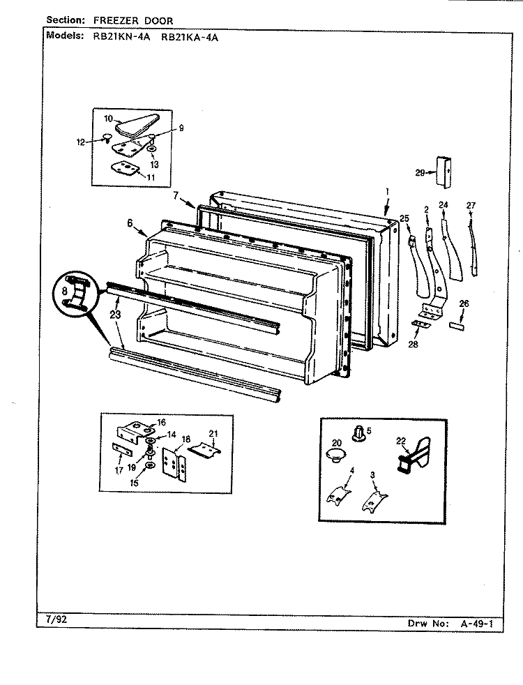 FREEZER DOOR Diagram and Parts List for RB21KA-4A CG83A Magic Chef Refrigerator