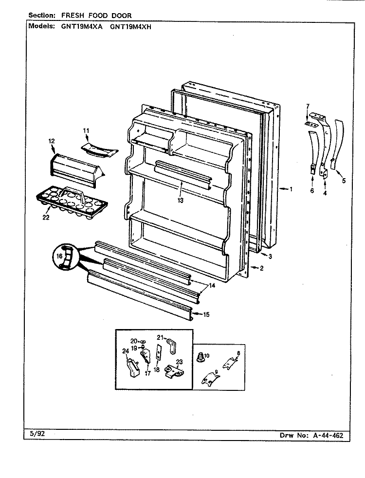FRESH FOOD DOOR Diagram and Parts List for GNT19M4XA CL62A Admiral Refrigerator
