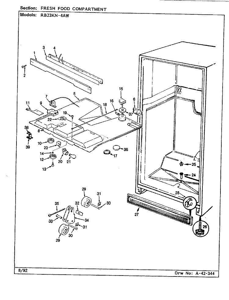 FRESH FOOD COMPARTMENT Diagram and Parts List for RB23KN-4AW CG97A Admiral Refrigerator