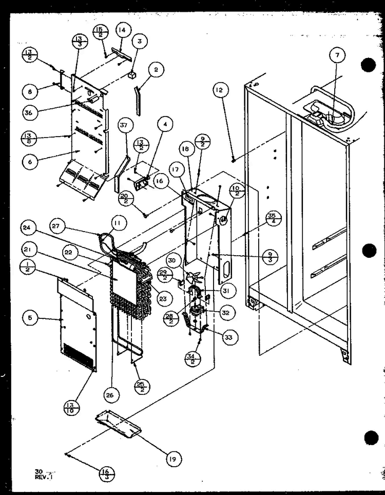 Evaporator And Air Handling Diagram and Parts List for 35541W-P1121709WW  Amana Refrigerator