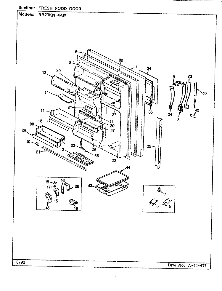 FRESH FOOD DOOR Diagram and Parts List for RB23KN-4AW CG97A Admiral Refrigerator