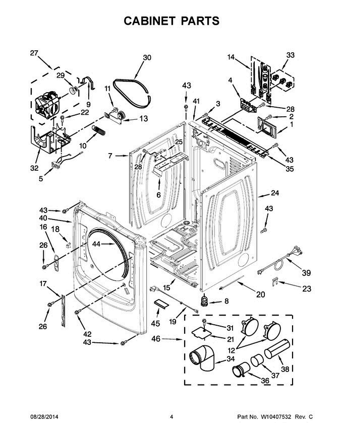 03 - Cabinet Parts Diagram and Parts List for YMED9000YR0  Maytag Dryer