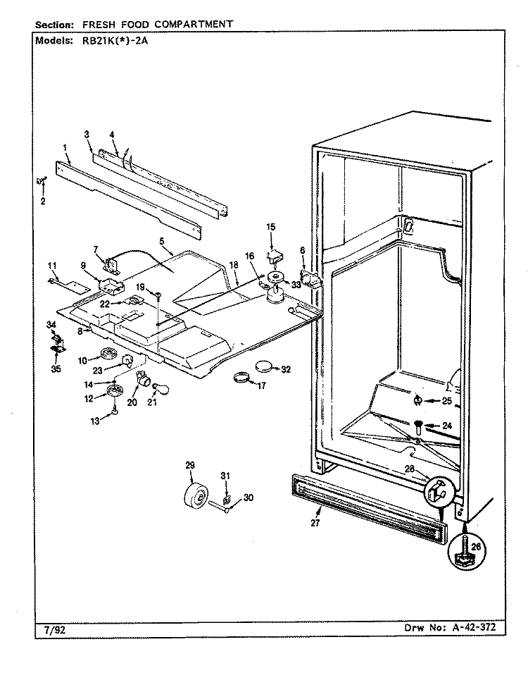 FRESH FOOD COMPARTMENT Diagram and Parts List for RB21KN-2A CG73A Amana Refrigerator