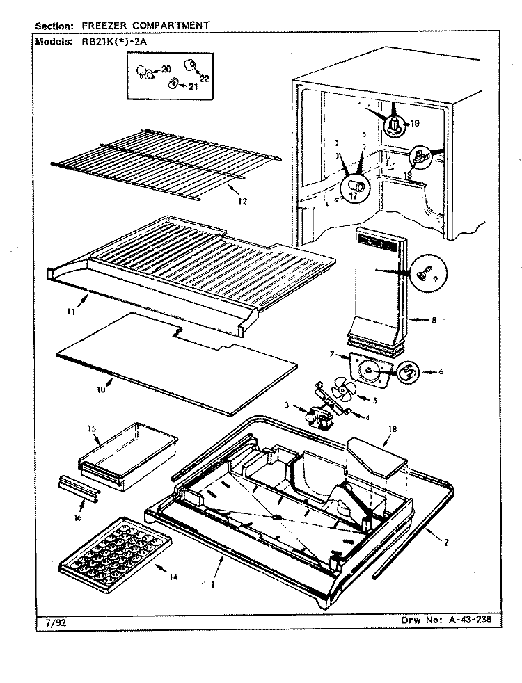 FREEZER COMPARTMENT Diagram and Parts List for RB21KN-2A CG73A Amana Refrigerator