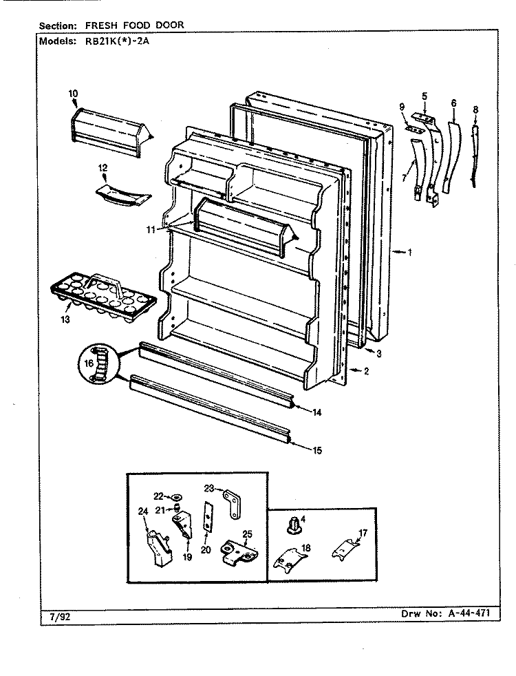 FRESH FOOD DOOR Diagram and Parts List for RB21KA-2A CG80A Amana Refrigerator
