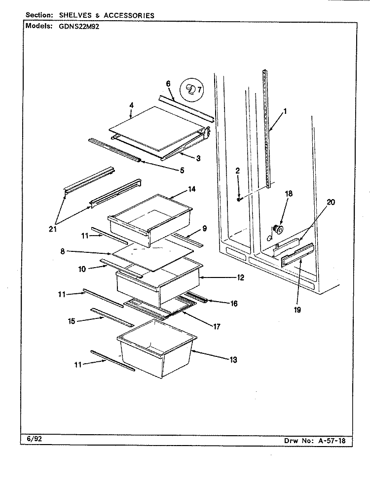 SHELVES & ACCESSORIES Diagram and Parts List for GDNS22M92 CP33A Admiral Refrigerator
