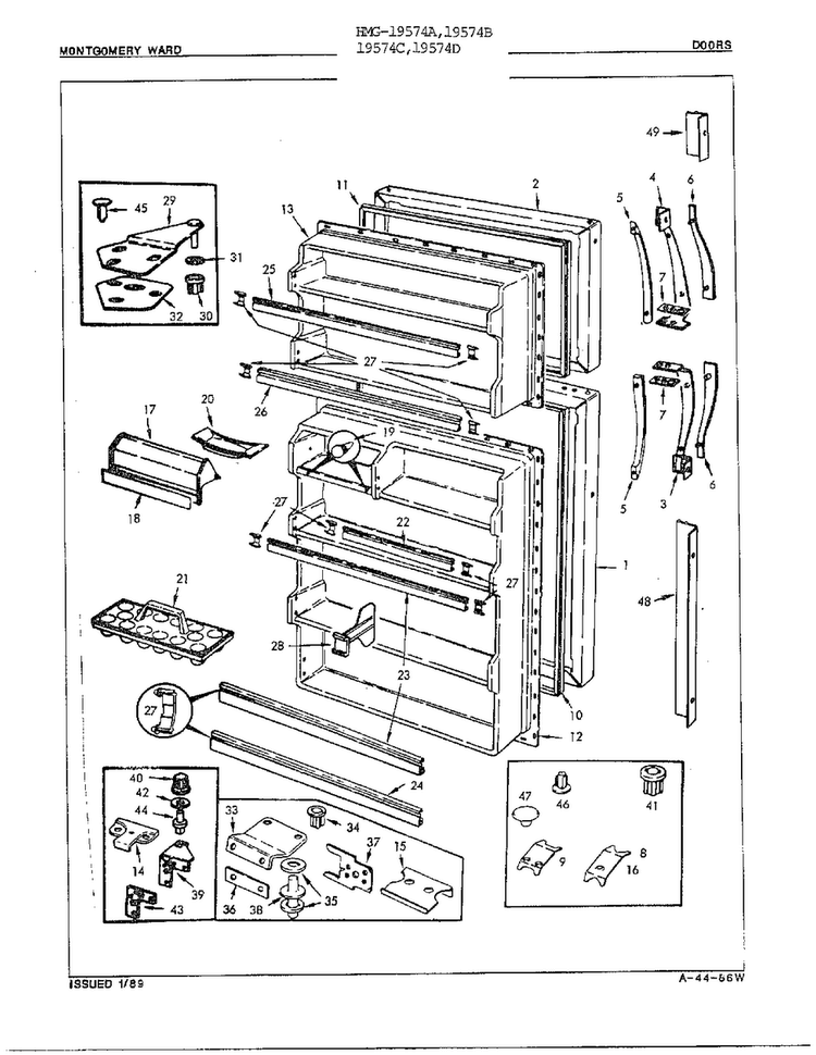 Doors Assembly Diagram and Parts List for 19574C  Admiral Refrigerator