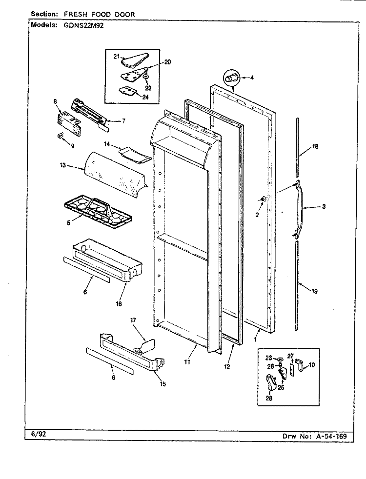 FRESH FOOD DOOR Diagram and Parts List for GDNS22M92 CP33A Admiral Refrigerator