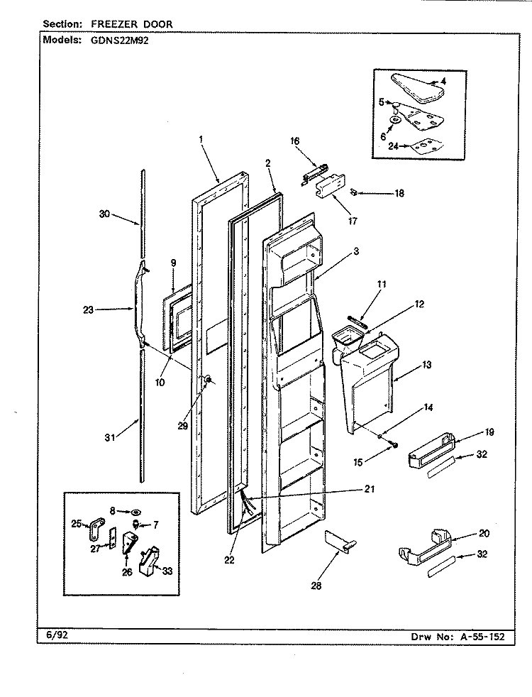 FREEZER DOOR Diagram and Parts List for GDNS22M92 CP33A Admiral Refrigerator