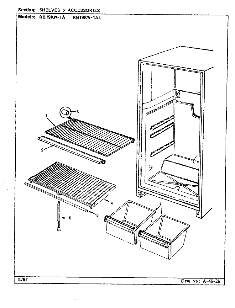 SHELVES & ACCESSORIES Diagram and Parts List for RB19KW-1AL CG54A Admiral Refrigerator