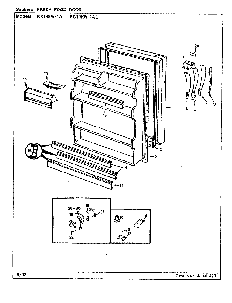 FRESH FOOD DOOR Diagram and Parts List for RB19KW-1AL CG54A Admiral Refrigerator