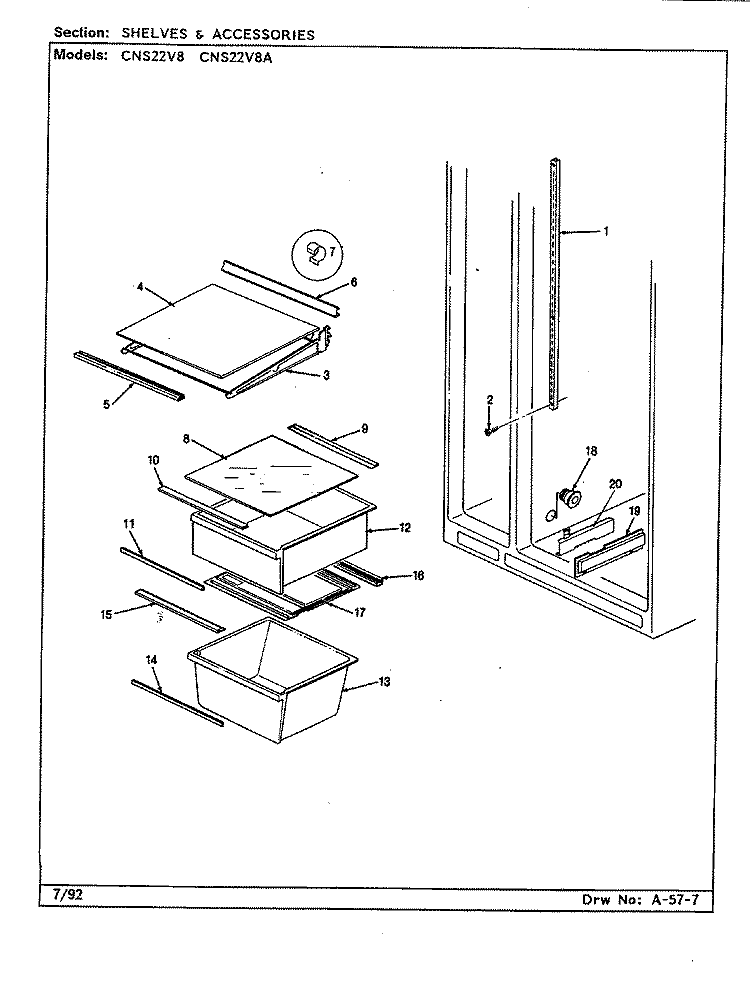 SHELVES & ACCESSORIES Diagram and Parts List for CNS22V8A BR17B Admiral Refrigerator