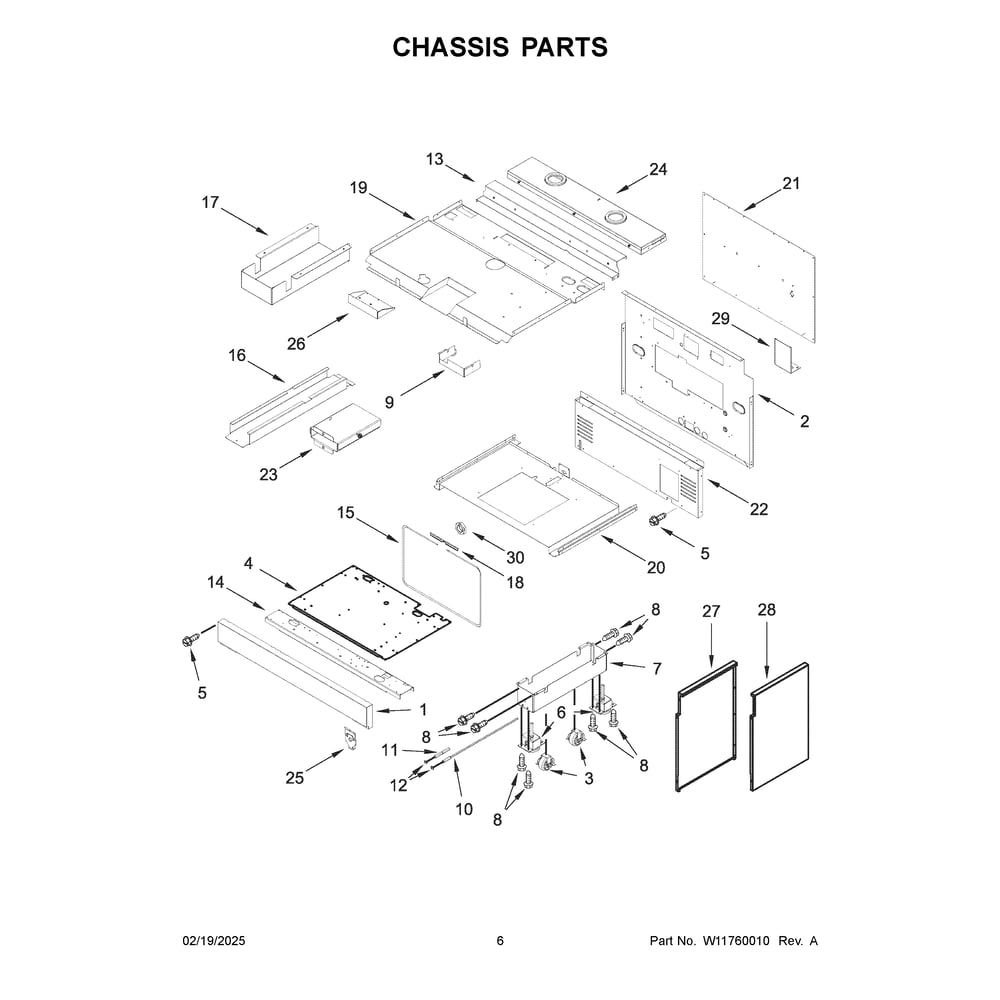 Chassis Parts Diagram and Parts List for JPIFC730RM00  Jenn-Air Range