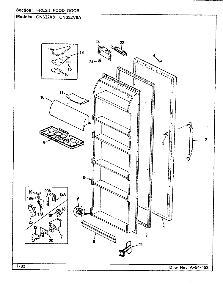 FRESH FOOD DOOR Diagram and Parts List for CNS22V8A BR17A Admiral Refrigerator