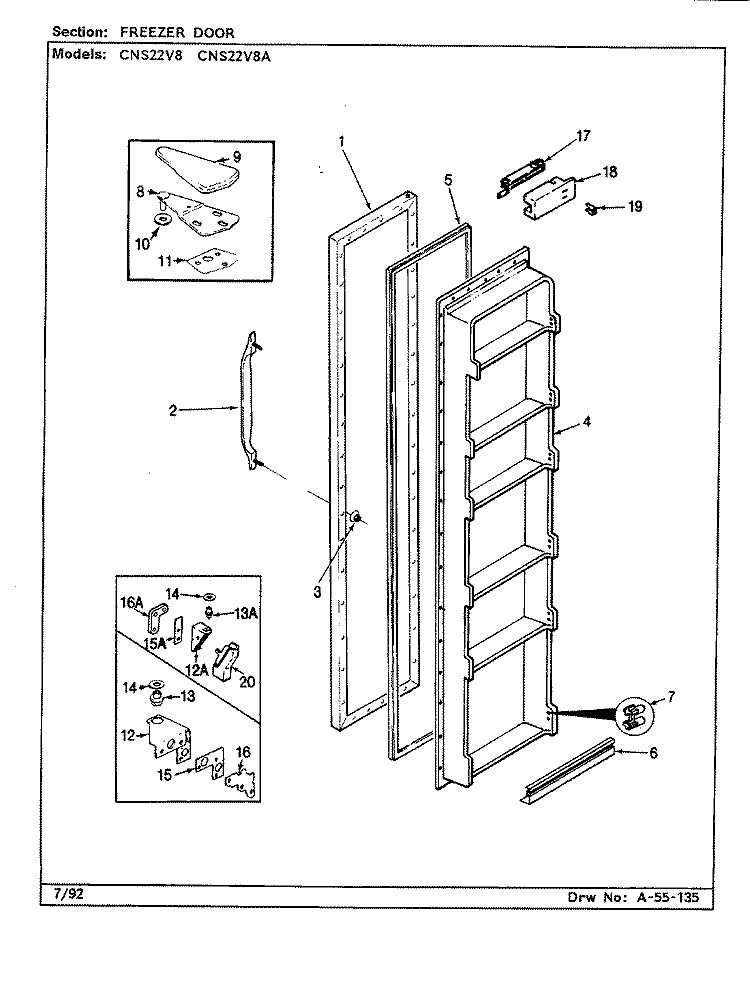 FREEZER DOOR Diagram and Parts List for CNS22V8A BR17A Admiral Refrigerator