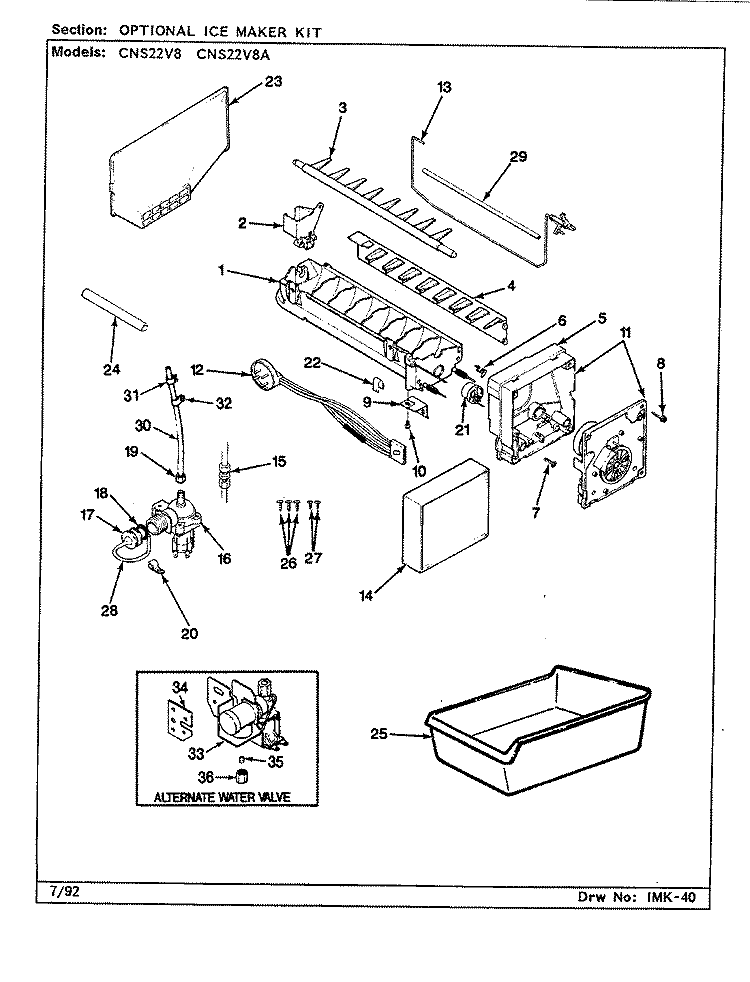 OPTIONAL ICE MAKER KIT Diagram and Parts List for CNS22V8A BR17B Admiral Refrigerator
