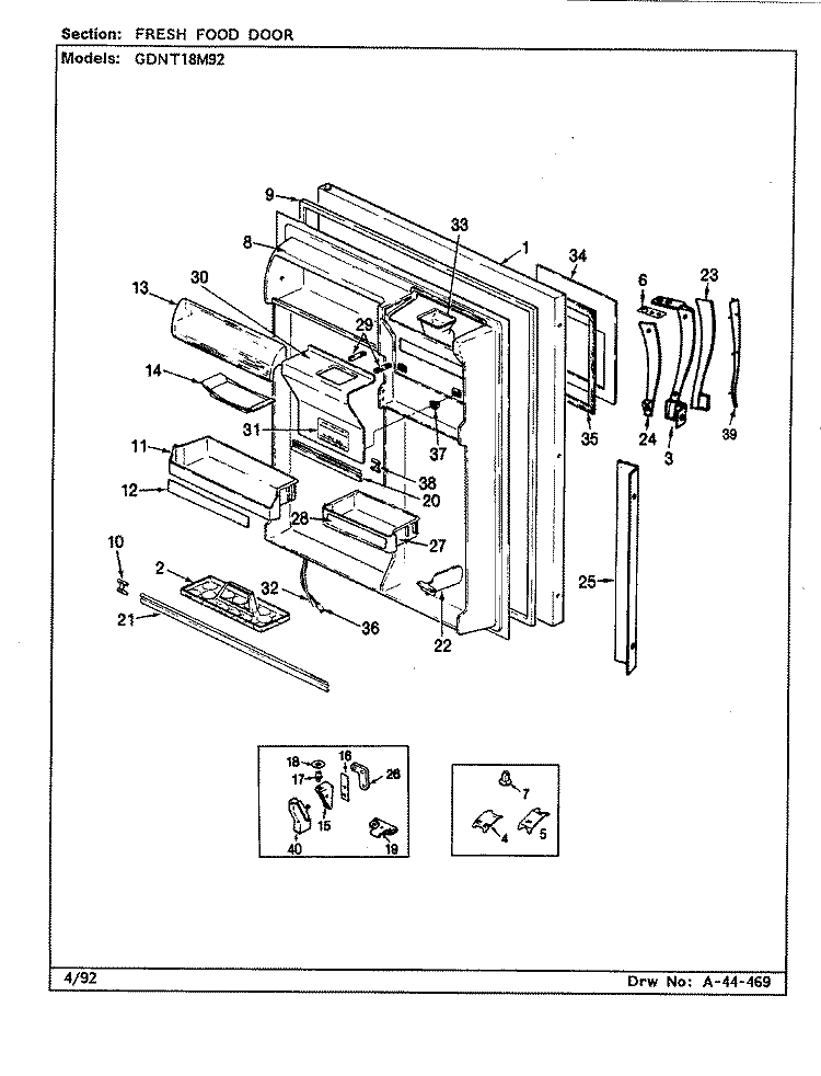 FRESH FOOD DOOR Diagram and Parts List for GDNT18M92 CF45B Admiral Refrigerator